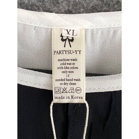 women's black white cap sleeve top partysu yy Korea size XL - Picture 2 of 11